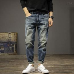 Men's Jeans Italian Designer Fashion Men High Quality Retro Blue Elastic Stretch Slim Fit Ripped Vintage Denim Pants Hombre