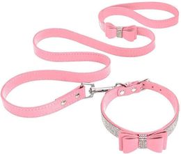 Dog Collars Pet Velvet Leather Collar Leash With Rhinestone Bling Blink Butterfly Fashion Accessories Blind Drop