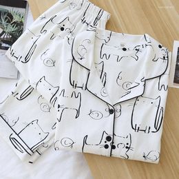 Women's Sleepwear 2Pcs Cute Cartoons Pyjamas Set Pure Cotton Long Sleeve Trouser Suit For Women Spring And Autumn Lounge Wear Home Service
