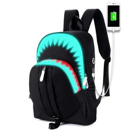 School bag boy luminous backpack large mouth shark USB functional backpack student backpack Personalised equipment