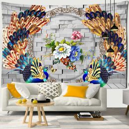 Tapestries Blue Mural Tapestry Wall Hanging Animals Marble Painting Simple Aesthetic Home Decor