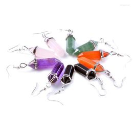 Dangle Earrings FYJS Unique 10 Pairs Silver Plated Hexagon Column Many Colours Quartz Stone For Women Jewellery