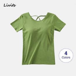 Women's T-Shirt Women T-Shirts Built-in Bra Padded Backless Stretchable Cotton Push-Up Wire-Free Tops Tshirts Sexy Casual Korean SA0913 230710