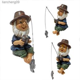 Gnome Fishing Statue Outdoor Garden Gnomes Figurine Funny Lawn Gnome Statues Resin Garden Statue Decoration L230620