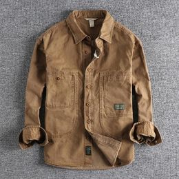 Men's Casual Shirts Classic Retro Work Shirt With Distressed And Heavy Washed Design A Timeless Style For Everyday Wear