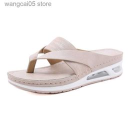 Slippers New 2022 Sandals Women Fashion Casual Air Cushion Orthopaedics Wedge Slippers Lady Comfortable Clip Toe Flip Flops Sandalias T230711