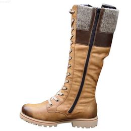 Boots Women's mid calf boots low thickness boots winter vintage PU leather lace upper L230711
