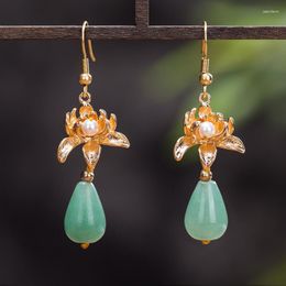 Dangle Earrings Flower Golden National Chinese Blooming Happy Beizhu With Fresh Temperament Dongling Jade