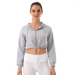 Women's Hoodies Women Sportswear Casual Running Cropped Sweatshirt Tops Jacket Hooded Hoodie Sweatshirts Front Zipper Drawstring Workout Gym