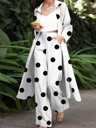 Swimwear Women Polka Dot Matching Sets Zanzea Fashion Print Tracksuit 2pcs Long Sleeve Blouses Long Pants Female Urban Outifits Oversized