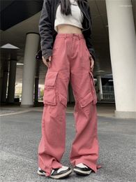 Women's Pants Y2K Vintage Pink Casual Women American Hiphop Loose High-waist Workwear Wide-leg Long Trousers 2023 Spring