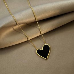 Pendant Necklaces 316L Stainless Steel Kpop Korean Fashion Enamel Love Heart Necklace For Women Wholesale Clavicle Chain Never Fade Jewellery
