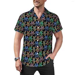 Men's Casual Shirts Jazz Festivals Loose Shirt Man Beach Neon Bears Print Hawaii Pattern Short-Sleeve Street Style Oversized Blouses