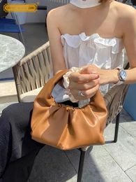 Evening Bags Designer Women Softshell Cow Split Leather Pleated Bag High Street Casual Totes Solid Colour Party Handbag Underarm Shoulder