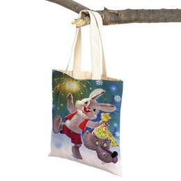 Einkaufstaschen Haustier Cartoon Leinwand Tasche Für Kinder Weihnachtsgeschenk Niedlichen Tier Mädchen Frauen Tote Handtasche Supermarkt Shopper