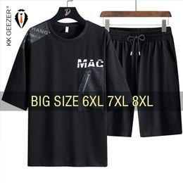 Mens Tracksuits Men T Shirt Suit Shorts Cotton Tshirt Set Oversize 6XL 7XL 8XL Plus Size Short Sleeve Black Tshirts Male Summer Fashion Loose 230710