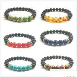 Charm Bracelets 6Styles Natural Black Lava Stone Turquoise Elastic Bracelet Aromatherapy Essential Oil Diffuser For Men Jewelry Drop Dhlqd