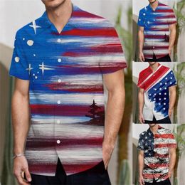 Men's Casual Shirts Pyjama Shirt Mens 3D Digital Printing Pocket Buckle Lapel Short Sleeve Men Undershirt Long