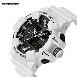 SANDA White Sports Men's Watches Top Brand Luxury Military Quartz Watch Men LED Digital Waterproof Watches relogio masculino