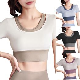 Active Shirts Women's Yoga Bra Summer Short Sleeve Vacation Two Piece Color Matching Top Gym Park Work Clothes For Women Under 30