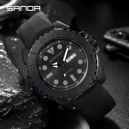 SANDA Brand Luxury New Men's Silicone Sports Wrist Watch 50M Waterproof Date Calendar Business Quartz Watches Relogio Masculino