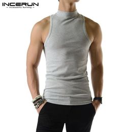 Men s Tank Tops INCERUN Men Solid Colour Turtleneck Sleeveless Knitted Casual Vests Streetwear Summer 2023 Fashion Leisure Clothing 230711