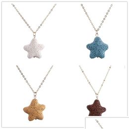 Pendant Necklaces Fashion Gold Plated Star Lava Stone Necklace Aromatherapy Essential Oil Diffuser For Women Jewelry Drop Delivery Pe Dhq5Z