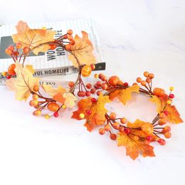 Decorative Flowers 22cm Artificial Pumpkin Flower Wreath Candlestick Garland For Halloween Wedding Party Table Decoration