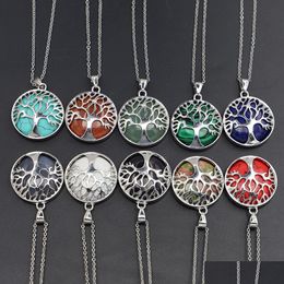 Pendant Necklaces Natural Stone Tree Of Life Necklace Pink Crystal Opal Amthyst Reiki Charms For Women Jewellery Drop Delivery Pendants Dheod