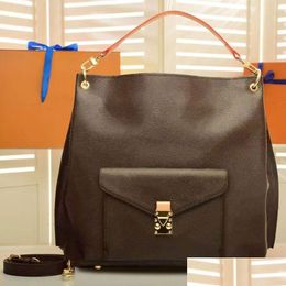 Wallets Brands Shoder Bag Leather Handbags Classic Women Totes Large Capacity Shop Tote Fashion Elegant Brown Flower Handbag 40781 D Dhqck