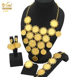 Bracelet Earrings Necklace ANIID Ethiopia Luxury Gilded Coin Tassel Pendant Necklace Jewellery Set Dubai Bride Wedding Necklace in Africa 230711