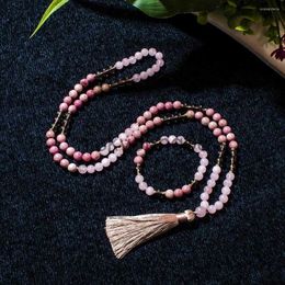 Pendant Necklaces Pendant Necklaces 8mm Rhododenite Rose Quartz Beaded 108 Mala Necklace Meditation Yoga Prayer Japamala Suit Tassel For Women x0711 x0711