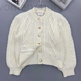 Women's Knits & Tees designer CE Family Knitted Round Neck Lantern Sleeve Cardigan Lazy Style Coat Off White Top 2022 Autumn/Winter New QIGY