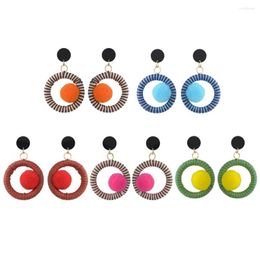 Dangle Earrings Cute/Romantic 5 Colors Fashion Pom Ball Acrylic Thread Hoop Wrapped Pendant For Women Party Jewelry Gift