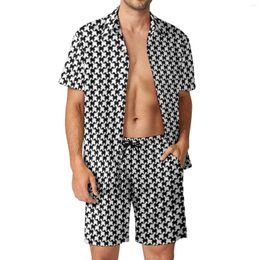Men's Tracksuits Houndstooth With Dogs Men Sets Black And White M Design Casual Shirt Set Fashion Beach Shorts Custom Suit Two-piece