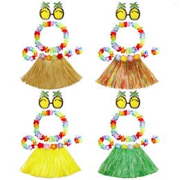 Decorative Flowers Girls Hawaiian Grass Skirt Novelty Necklace Costume Fancy Dress Pineapple Glasses For Party Favours