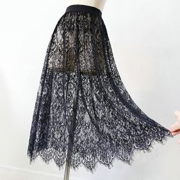 Skirt Sexy Mesh Lace Transparent Long Tulle Korean Fashion Summer Ladies Elastic High Waist Black White Beach Midi 230710