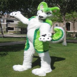 2018 factory Custom Green Husky Fursuit Dog Fox Mascot Costume Animal Suit Halloween Christmas Birthday Full Body Props Costum197q