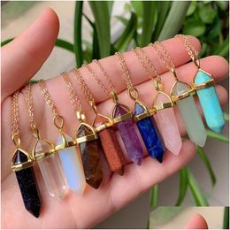 Pendant Necklaces Reiki Real Natural Stone Necklace Chakra Hexagonal Amethysts Opal Pink Purple Crystal Women Jewelry Drop Delivery P Dhicp