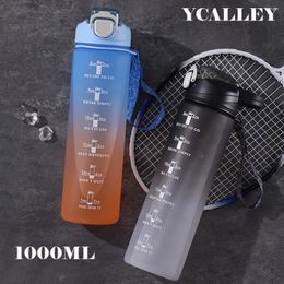 Water Bottles YCALLEY 1L Motivational Sports Bottle With Straw Portable Student Space Cup Time Scale Sealed Leak-proof Fitness