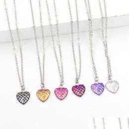 Pendant Necklaces Fashion 12Mm Druzy Drusy Necklace Stainless Steel Heart Love Fish Scale Iridescent Shimmery Mermaid Drop Delivery Dh1Bn