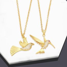 Pendant Necklaces Tiny Cubic Zircon Humming Bird Necklace For Women Copper Gold Plated Short Chain Fashion Animal Jewellery Gifts Nkeb540