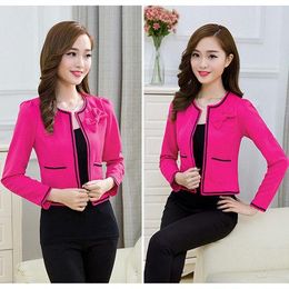 Coats New Chic Basic Solid Color Fashion Women 3/4 Sleeve Pockets None Button Woman Slim Short Suit Jacket