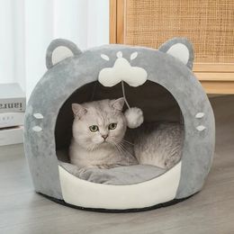 Pet House For Small Dogs & Cats, Adorable Cat House With Hanging Ball, Warm Cat Bed For Indoor Cats