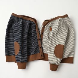 Family Matching Outfits Children Knit Cardigan Spring Autumn Boys Sweaters V neck Striped Kids Knitting Sweater Jacket BB180 230711