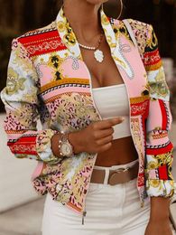 Pants Women's Flower Print Long Sleeve Bomber Jacket Spring Autumn Fashion Casual Zipper Coat Tops Elegant Slim Ladies Jackets Coats
