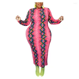 Casual Dresses Sexy Tight Printed Dress Long Sleeve Round Neck Bodycon Maxi Novelty Floral Business Large Size Women's Skirt
