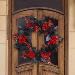 Decorative Flowers Front Door Wreath Black And Red Rose Garland Holiday Gate Decoration Brick Hanger History
