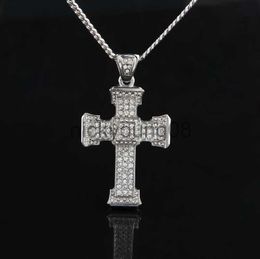 Pendant Necklaces Full Diamond Cross Pendant Necklace Mens Gold Cuban Link Chain Necklace Iced Out Pendant Hip Hop Jewelry x0711