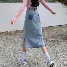 Skirts Denim Skirt High Waist Split Female Summer Thin Mid-length A-line Spring And Autumn